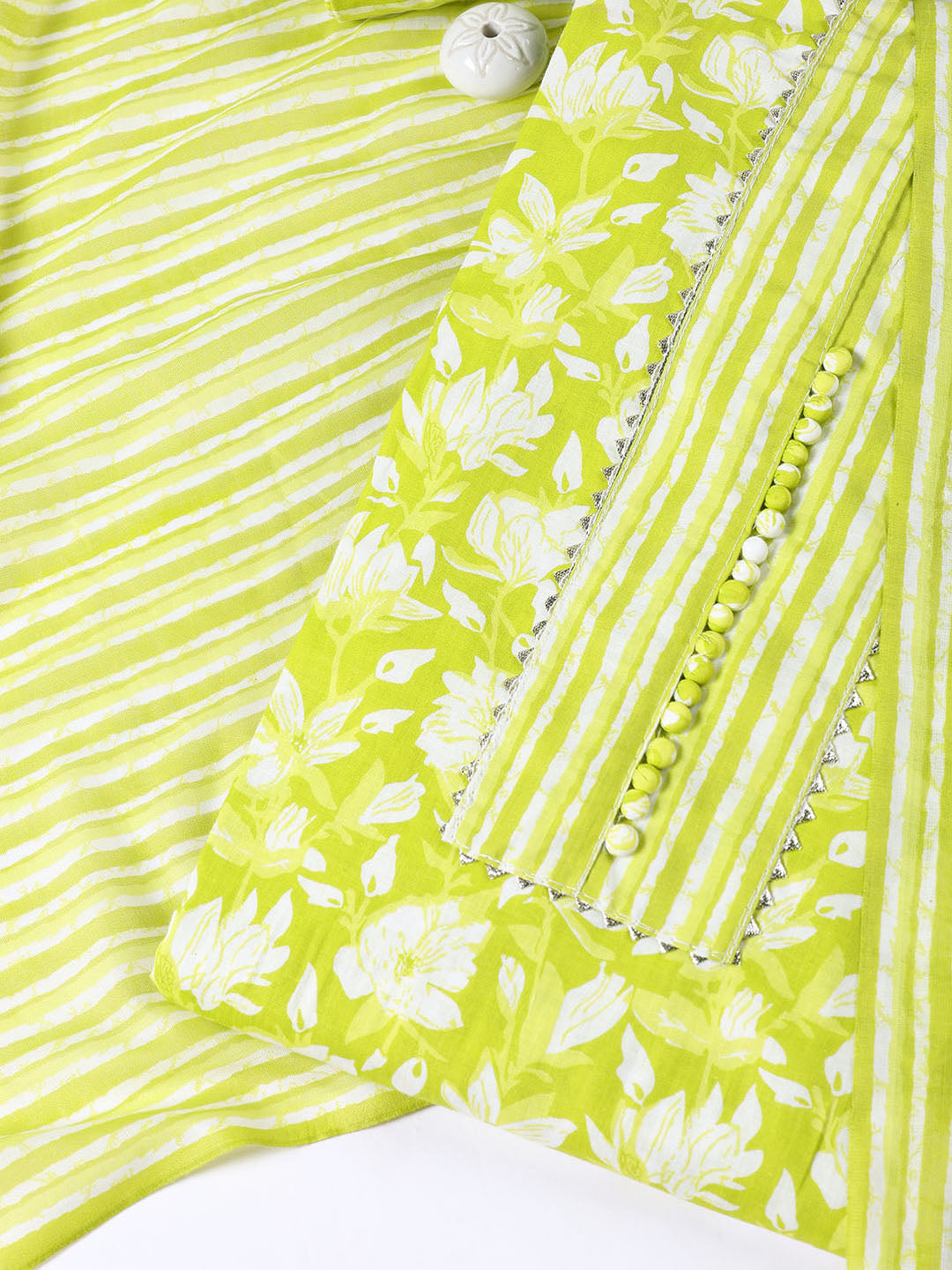 Neck Patti Cotton Blend Unstitched Suit With Dupatta