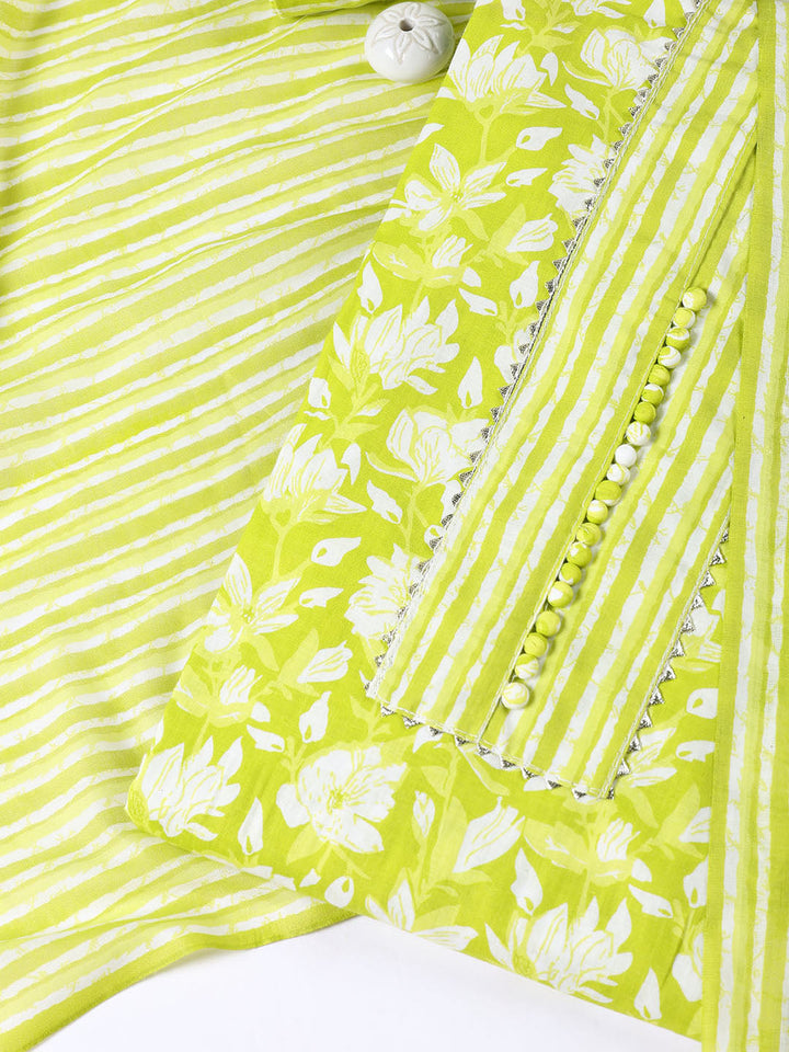 Neck Patti Cotton Blend Unstitched Suit With Dupatta
