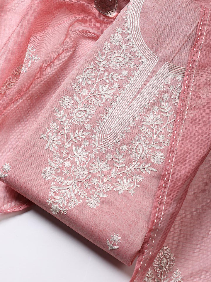 Neck Embroidered Cotton Blend Unstitched Suit Piece With Dupatta