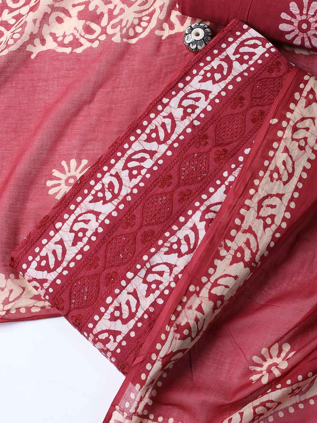 Printed Cotton Blend Unstitched Suit With Dupatta
