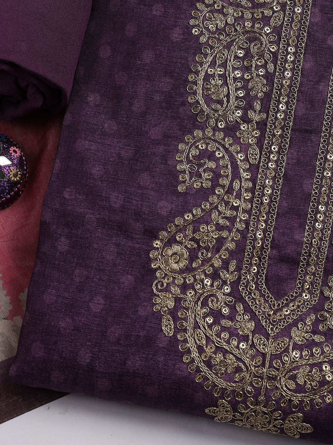 Embroidered Chanderi Unstitched Suit Piece With Dupatta