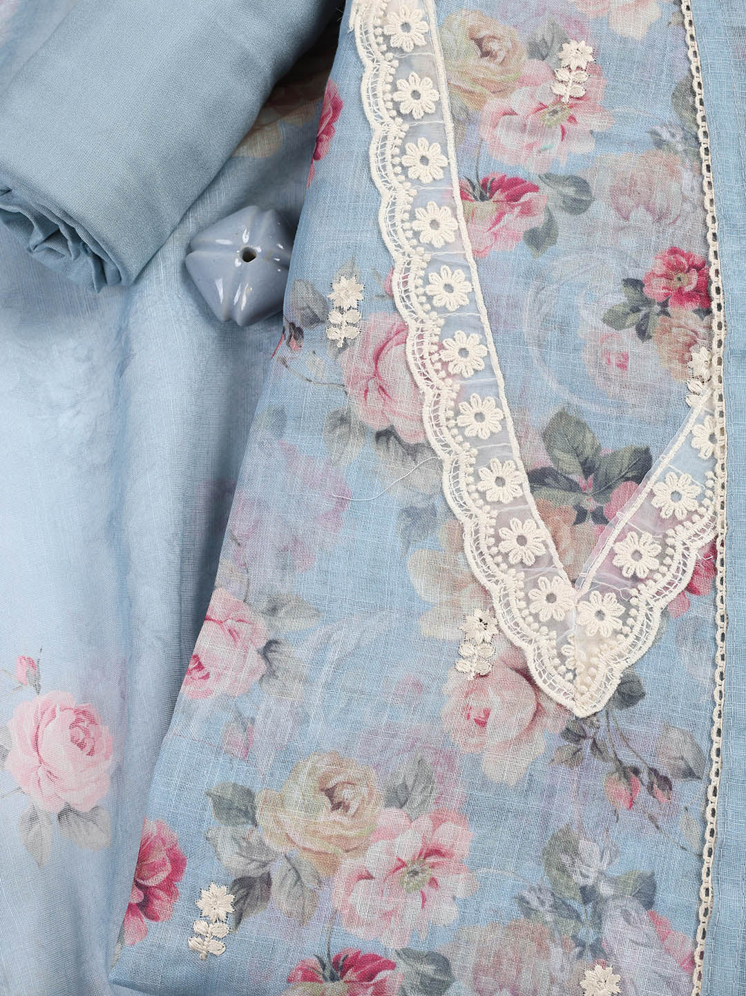 Printed Linen Unstitched Suit Piece With Dupatta