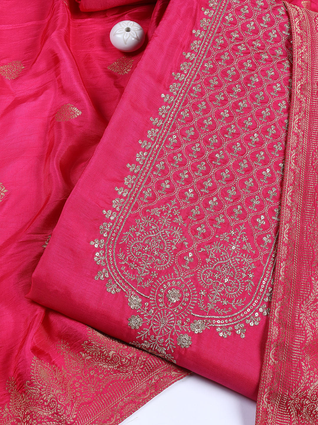 Woven Chanderi Unstitched Suit Piece With Dupatta