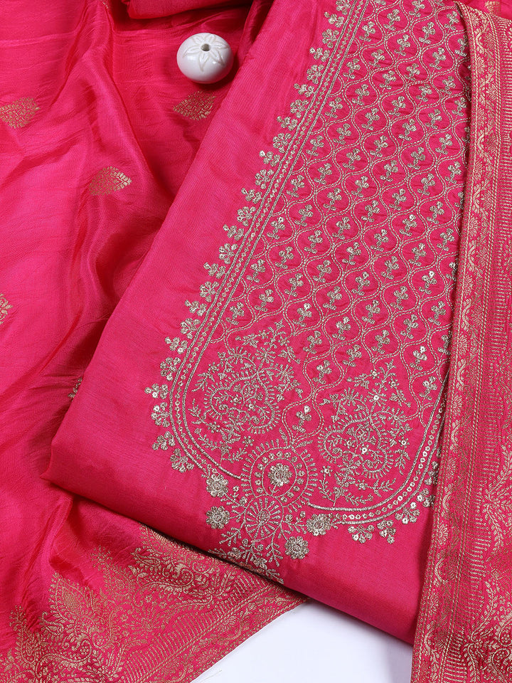 Woven Chanderi Unstitched Suit Piece With Dupatta