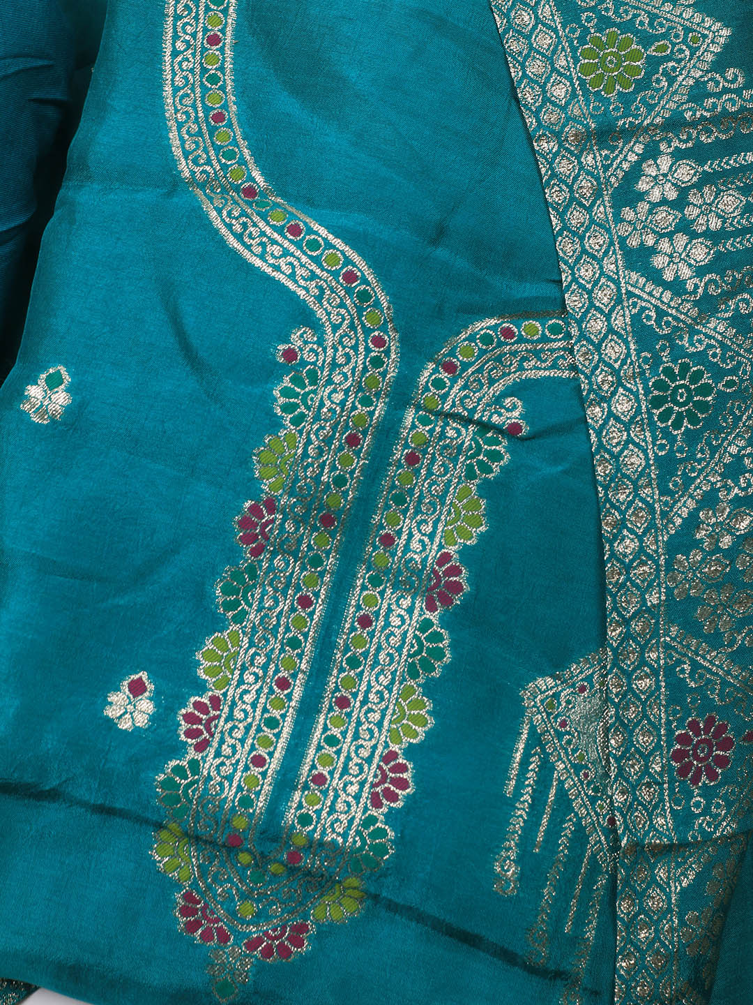 Neck Embroidery Chanderi Unstitched Suit With Dupatta