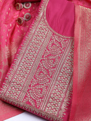 Neck Embroidered Chanderi Unstitched Suit With Dupatta