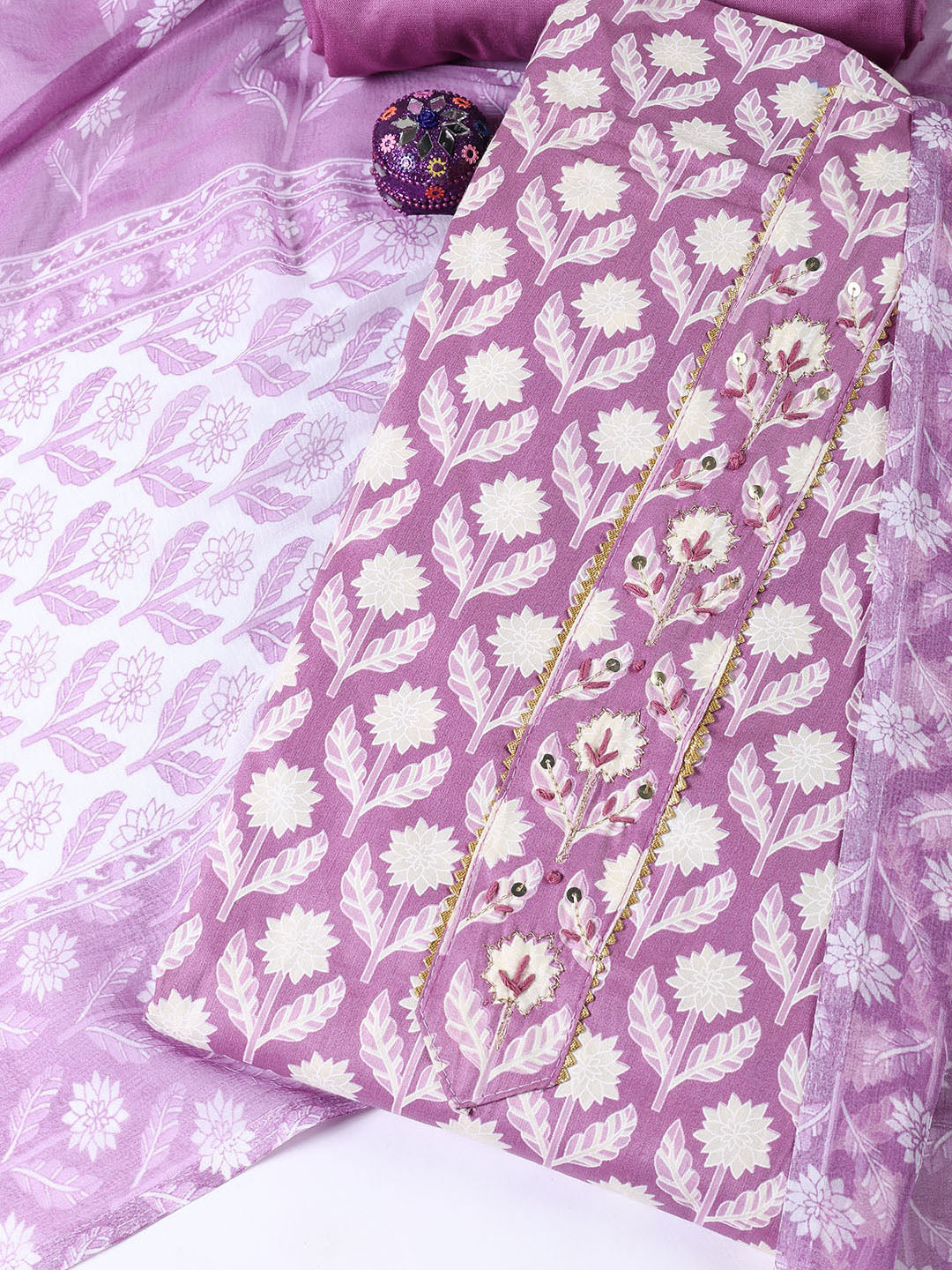 Printed Cotton Blend Unstitched Suit With Dupatta