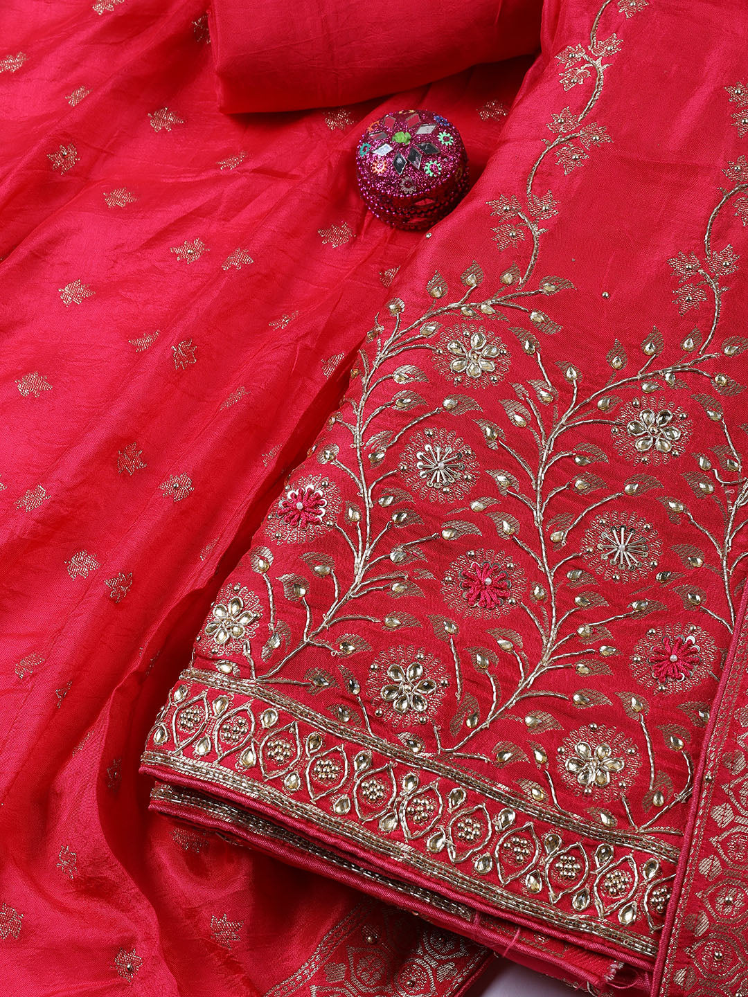 Woven Art Silk Unstitched Suit Piece With Dupatta