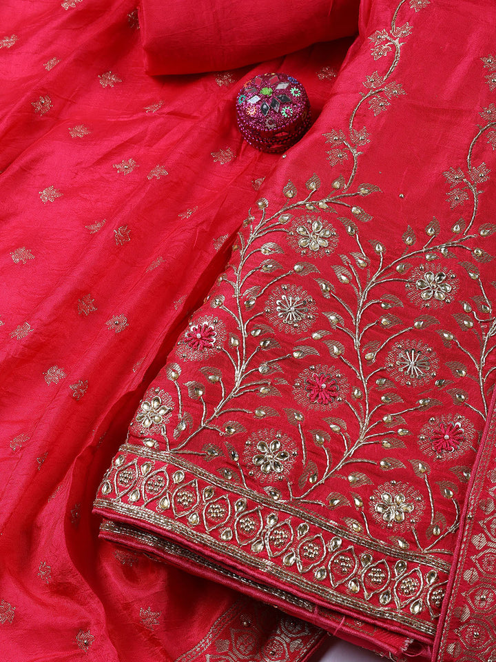 Woven Art Silk Unstitched Suit Piece With Dupatta