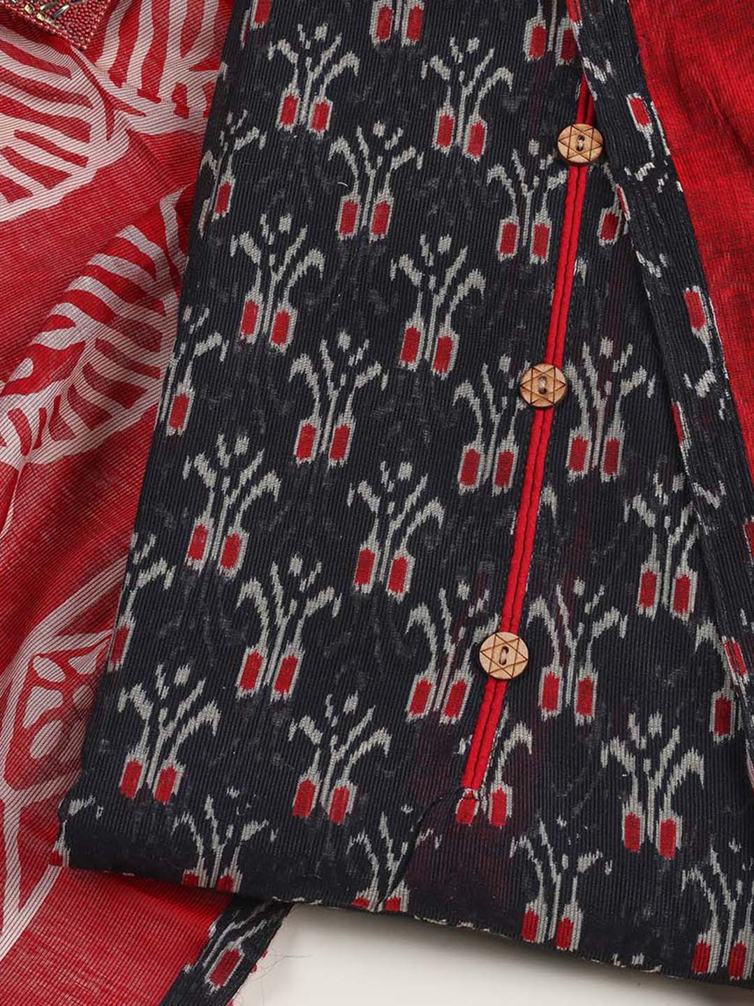Printed Cotton Blend Unstitched Suit With Dupatta
