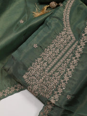 Neck Embroidered Tissue Unstitched Suit With Dupatta