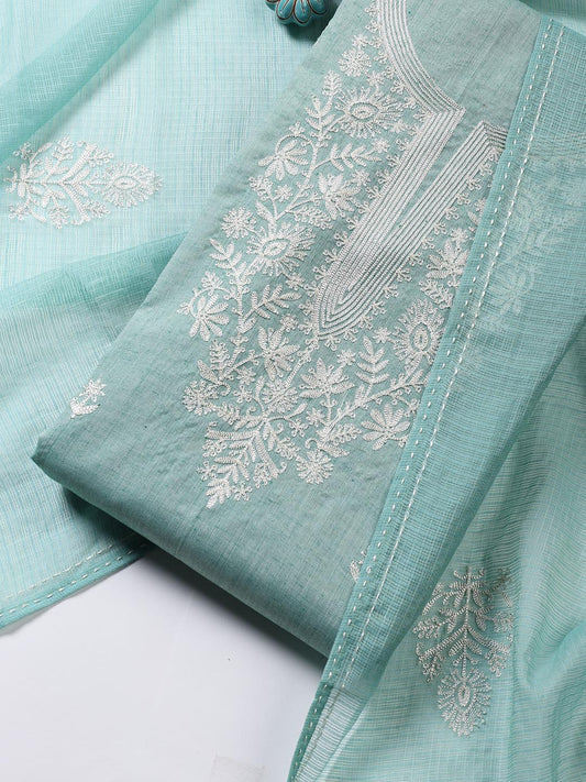 Neck Embroidered Cotton Blend Unstitched Suit Piece With Dupatta