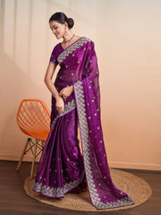 Stone Embroidery Organza Handloom Saree