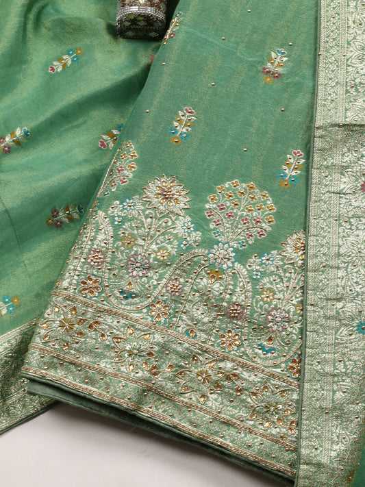 Woven Tissue Unstitched Suit Piece With Dupatta