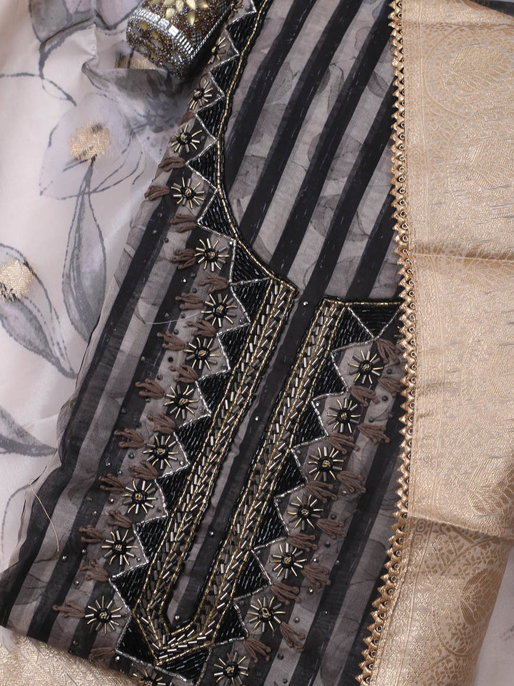 Neck Embroidery Chanderi Unstitched Suit With Dupatta
