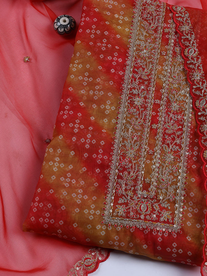 Neck Embroidered Organza Unstitched Suit With Dupatta