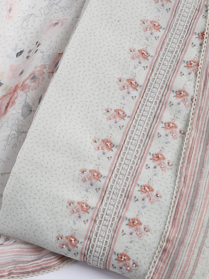 Printed Cotton Blend Unstitched Suit With Dupatta