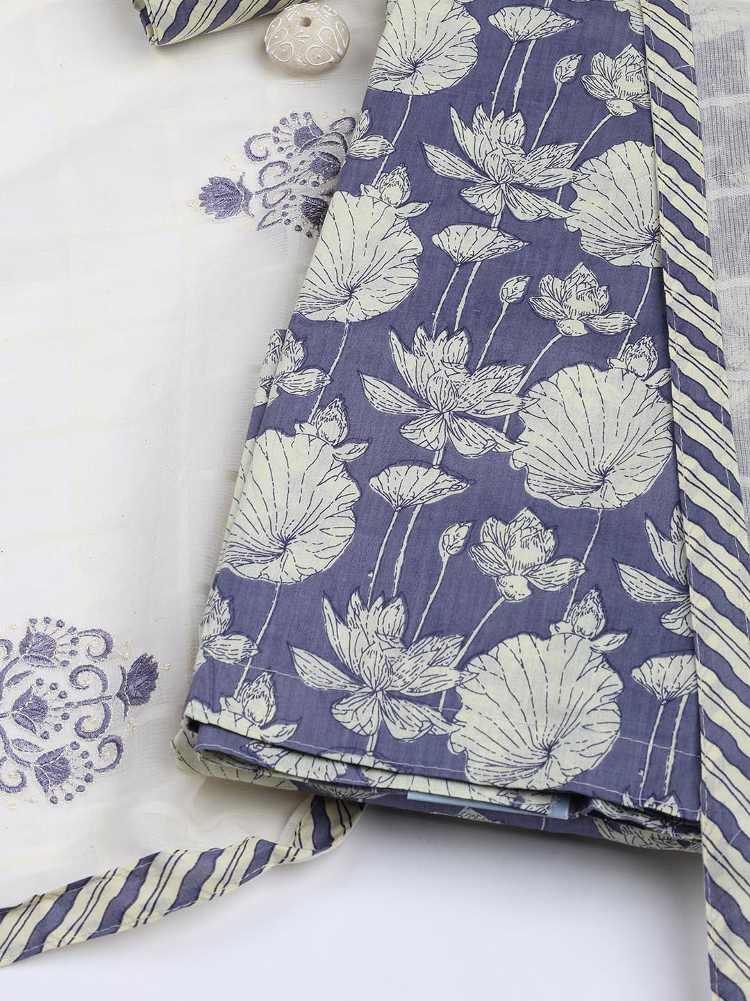 Printed Cotton Blend Unstitched Suit With Dupatta
