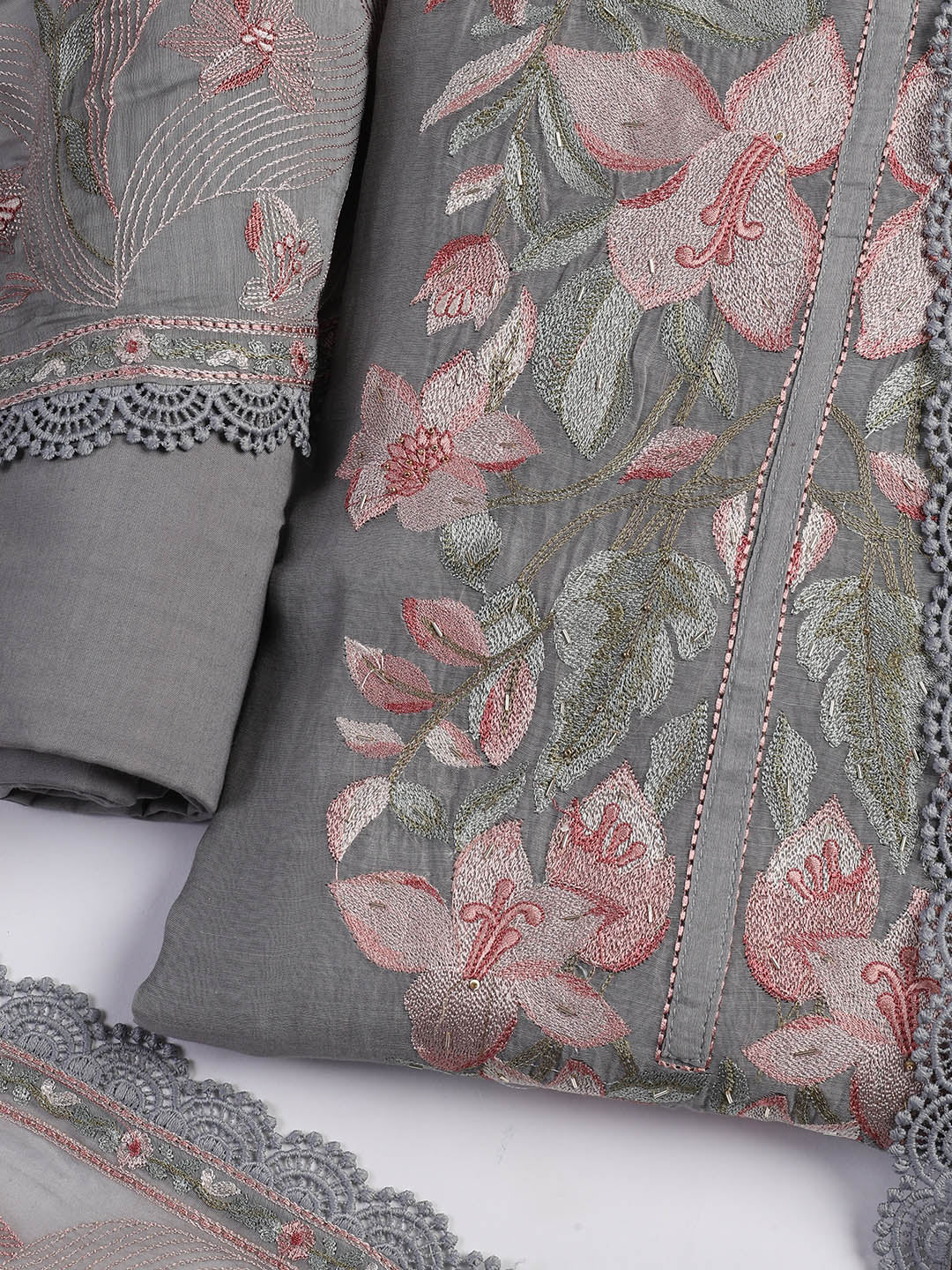Embroidery Chanderi Unstitched Suit With Dupatta