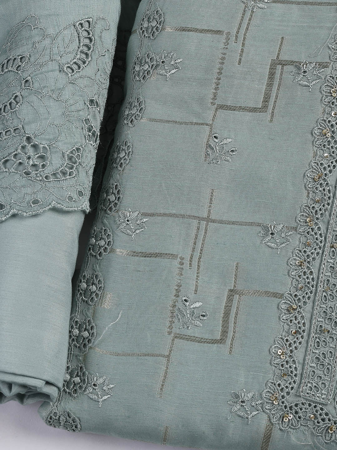 Embroidery Linen Unstitched Suit With Dupatta
