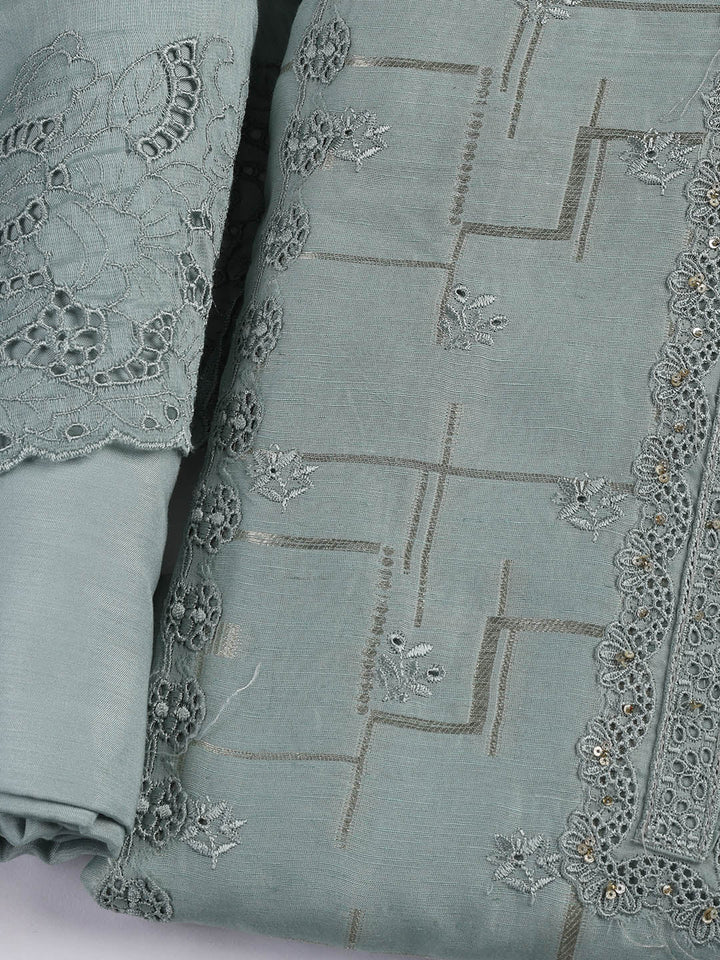 Embroidery Linen Unstitched Suit With Dupatta