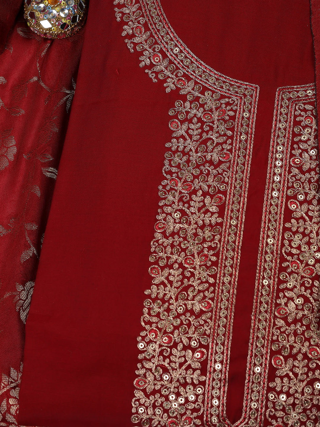 Embroidered Chanderi Unstitched Suit Piece With Dupatta