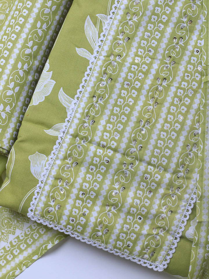 Printed Cotton Blend Unstitched Suit With Dupatta