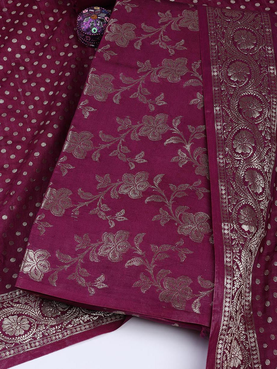 Floral Woven Chanderi Unstitched Suit With Dupatta