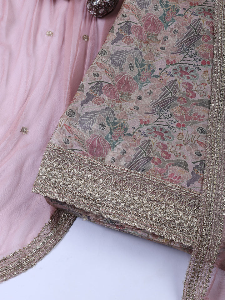 Neck Embroidered Tissue Unstitched Suit With Dupatta