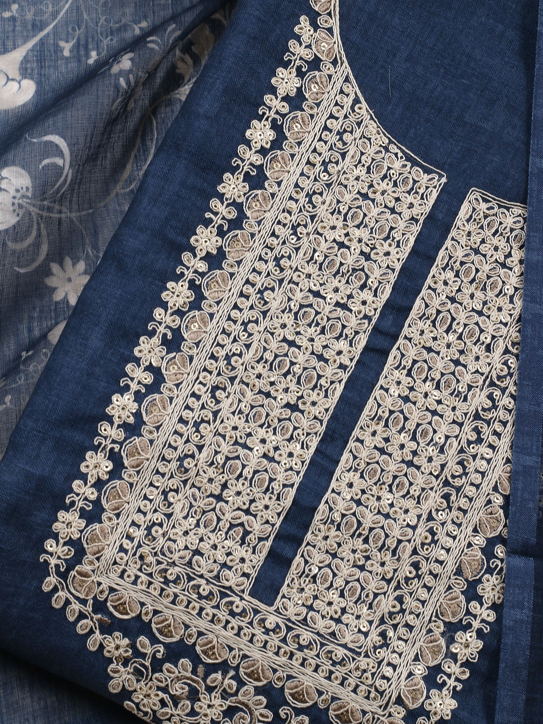 Neck Embroidered Chanderi Unstitched Suit With Dupatta