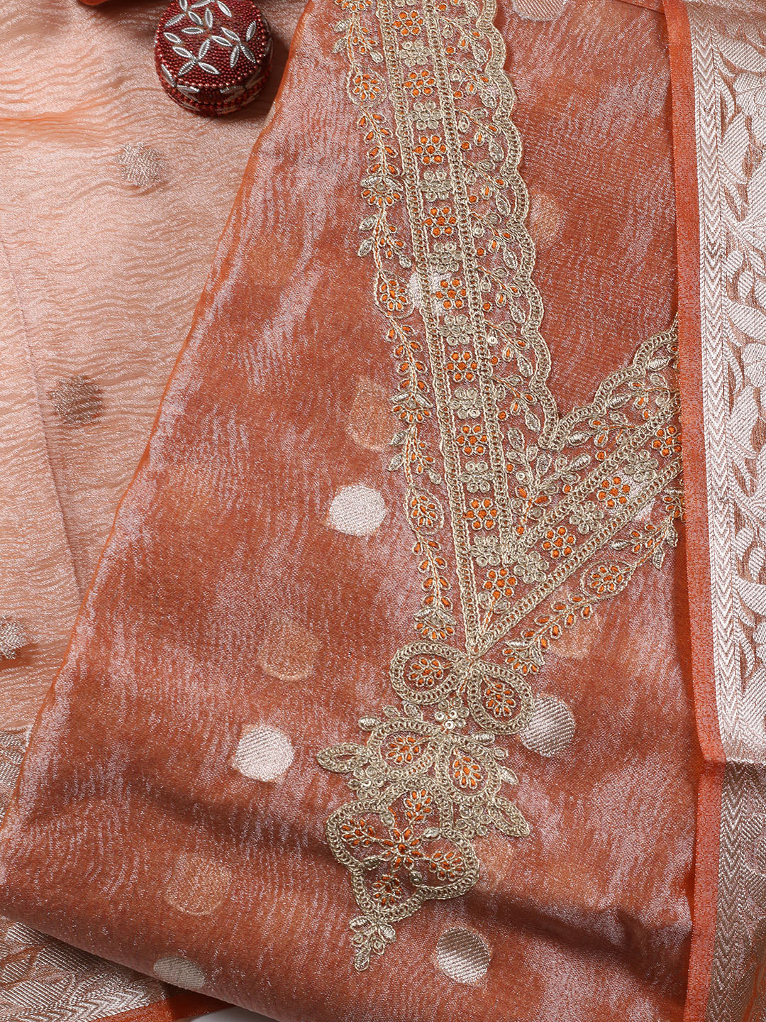 Neck Embroidered Tissue Unstitched Suit Piece With Dupatta