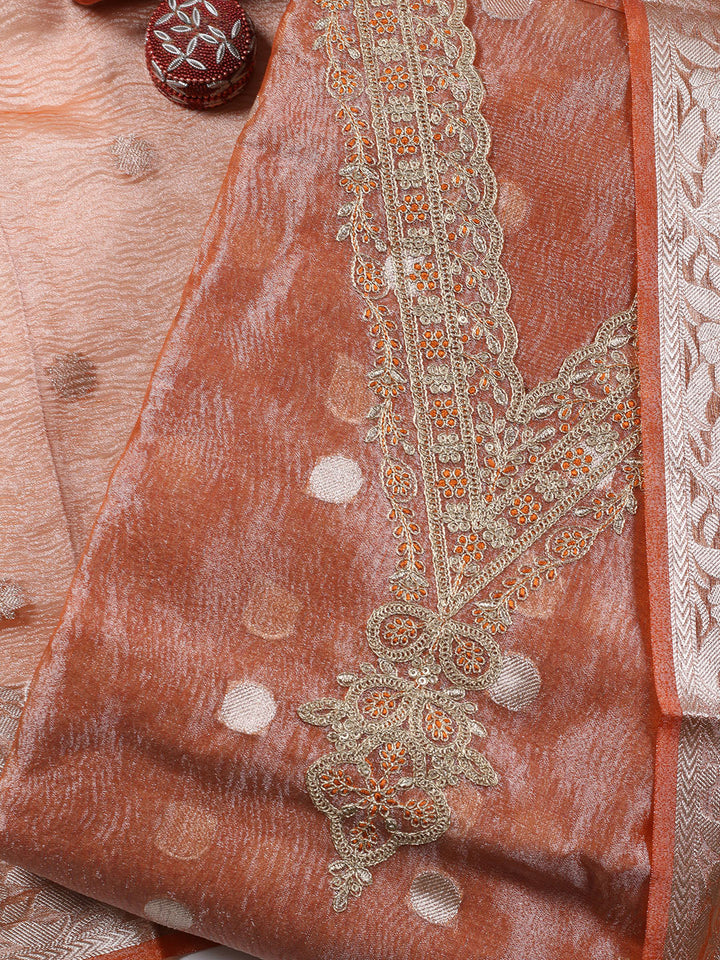 Neck Embroidered Tissue Unstitched Suit Piece With Dupatta