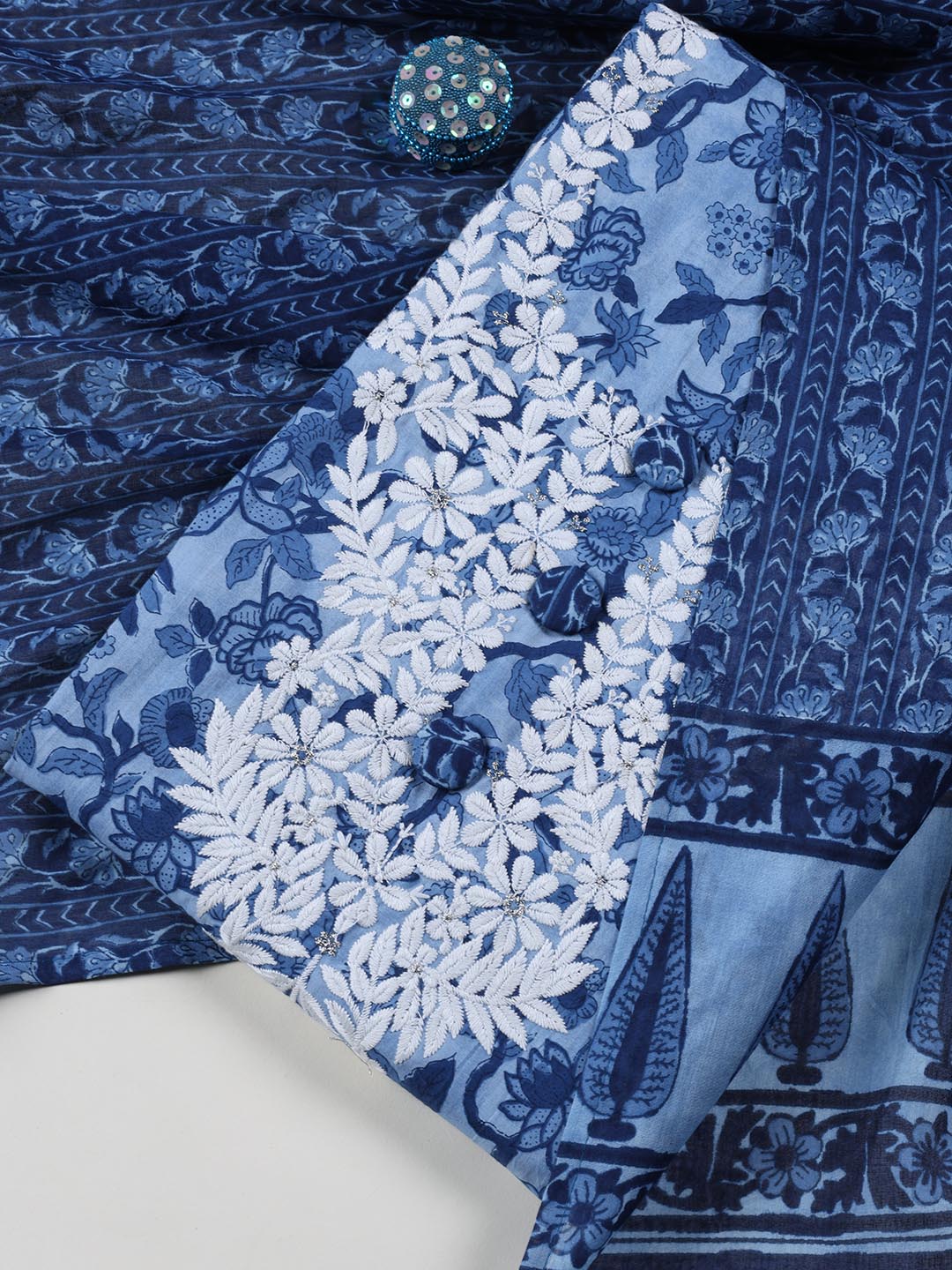 Printed Cotton Blend Unstitched Suit Piece With Dupatta