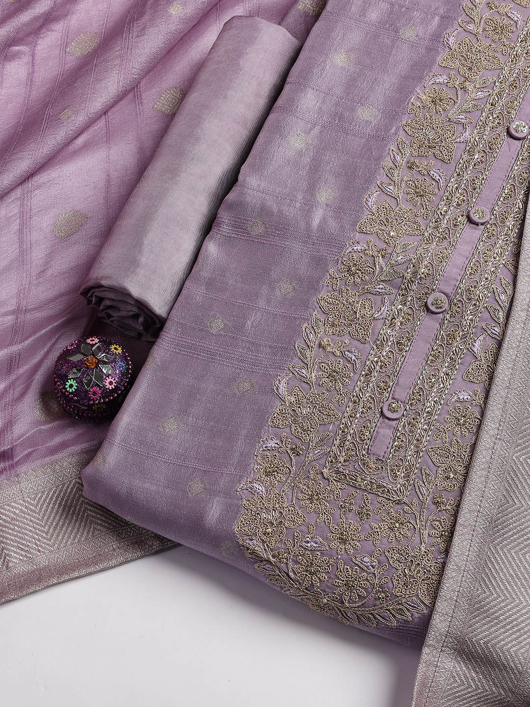 Embroidery Art Silk Unstitched Suit With Dupatta