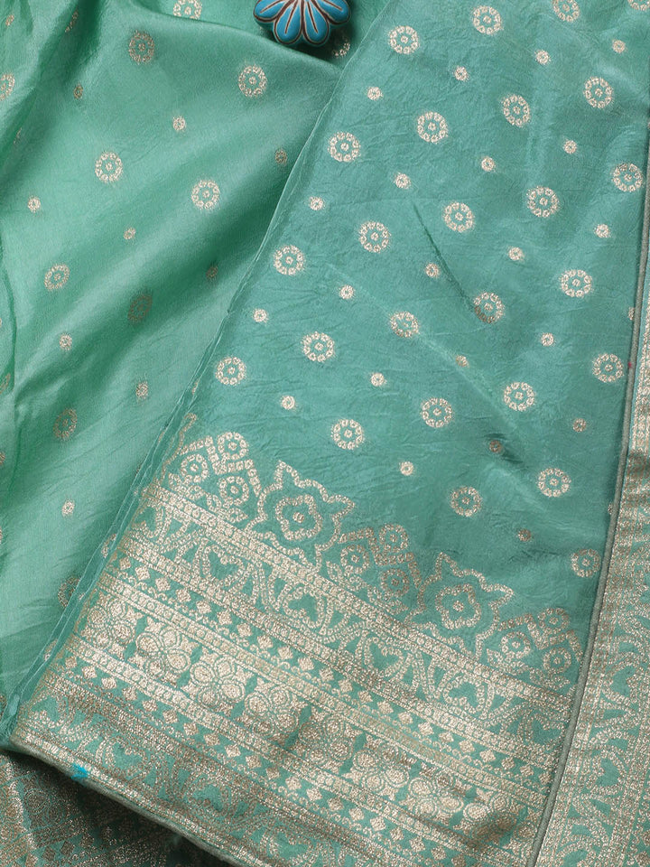 Embroidered Art Silk Unstitched Suit Piece With Dupatta