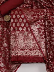 Woven Banarasi Chanderi Unstitched Suit With Dupatta