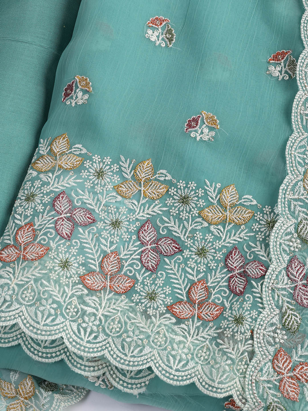 Embroidered Chinnon Unstitched Suit Piece With Dupatta