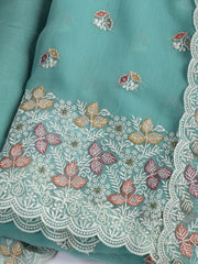 Embroidered Chinnon Unstitched Suit Piece With Dupatta