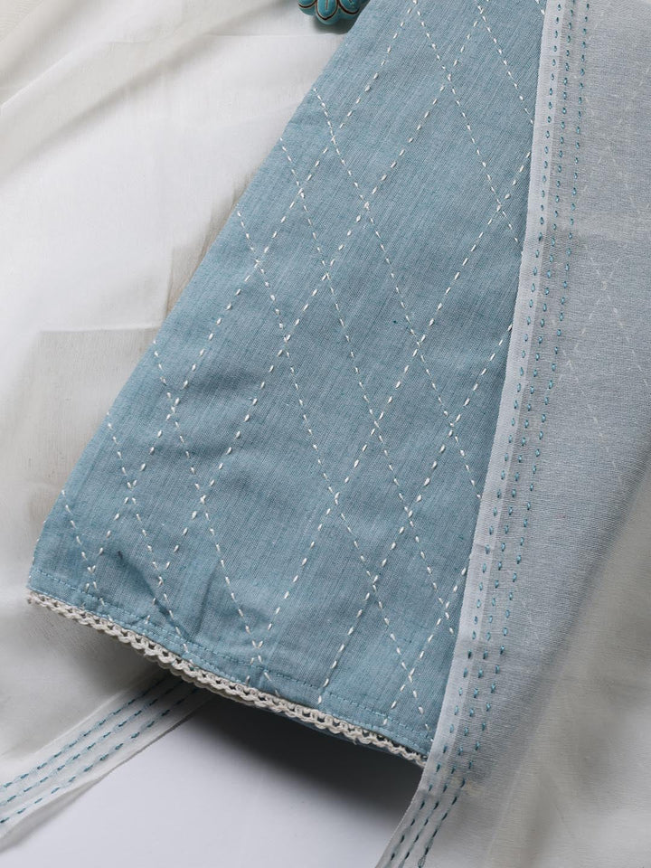 Plain Cotton Blend Unstitched Suit Piece With Dupatta