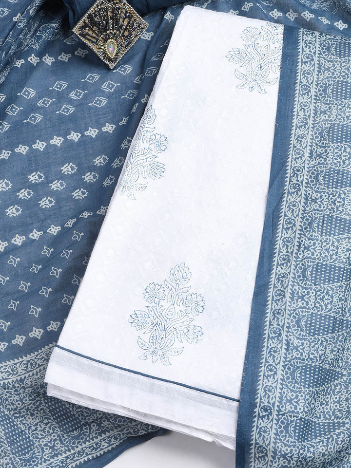 Printed Cotton Blend Unstitched Suit With Dupatta
