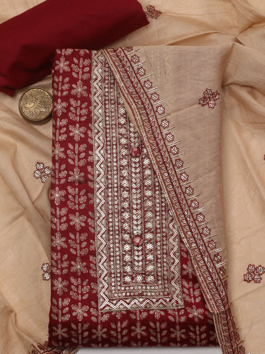 Neck Embroidered Cotton Blend Unstitched Suit Piece With Dupatta