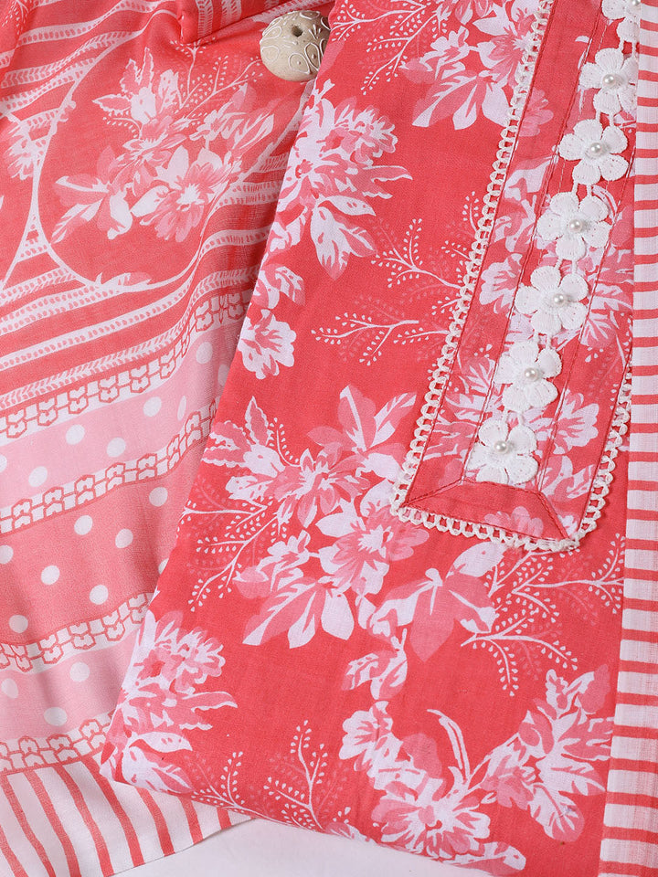 Printed Cotton Blend Unstitched Suit With Dupatta