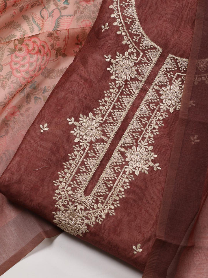 Embroidered Chanderi Unstitched Suit Piece With Dupatta