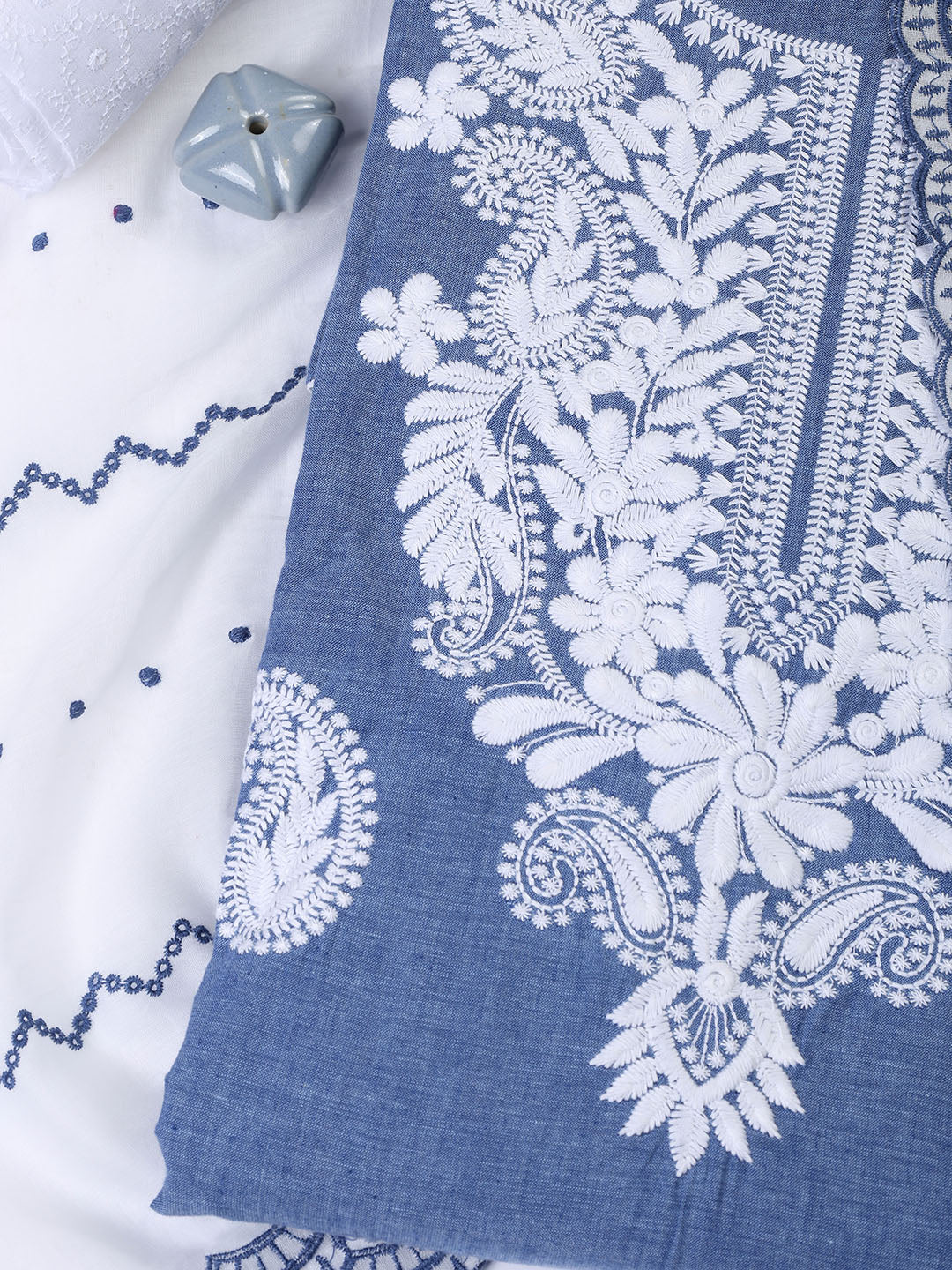 Neck Embroidered Cotton Blend Unstitched Suit With Dupatta