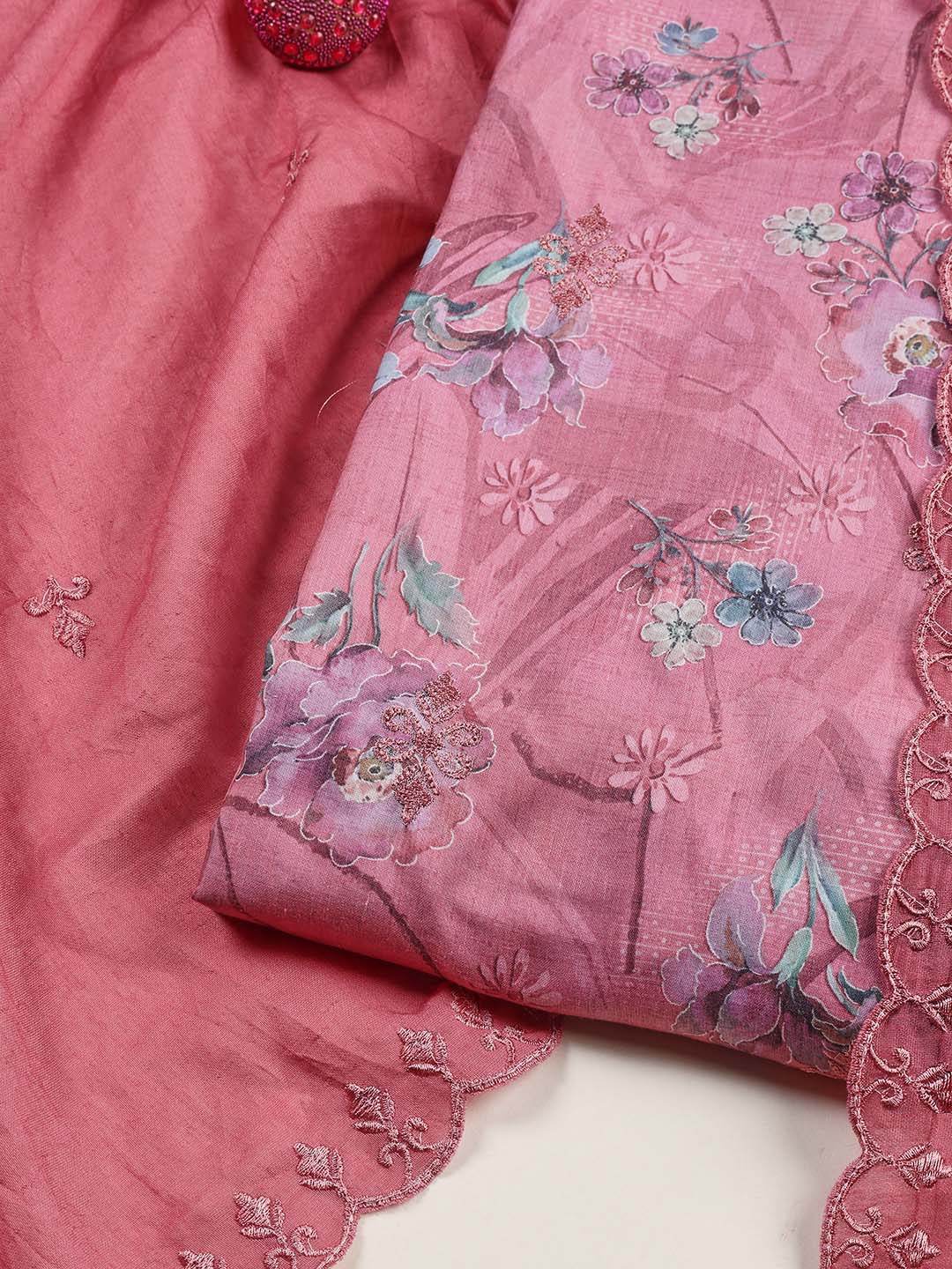 Printed Cotton Blend Unstitched Suit Piece With Dupatta
