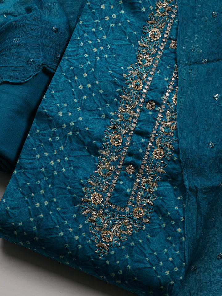 Neck Patti Cotton Blend Unstitched Suit Piece With Dupatta