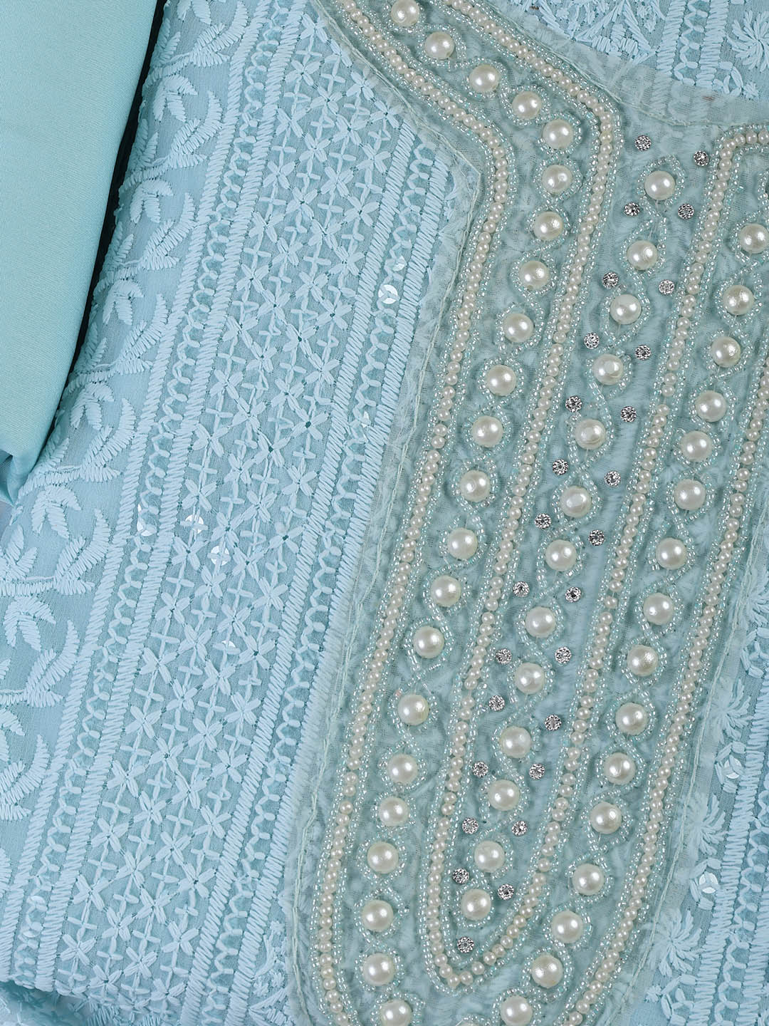 Chiken Work Georgette Unstitched Suit With Dupatta