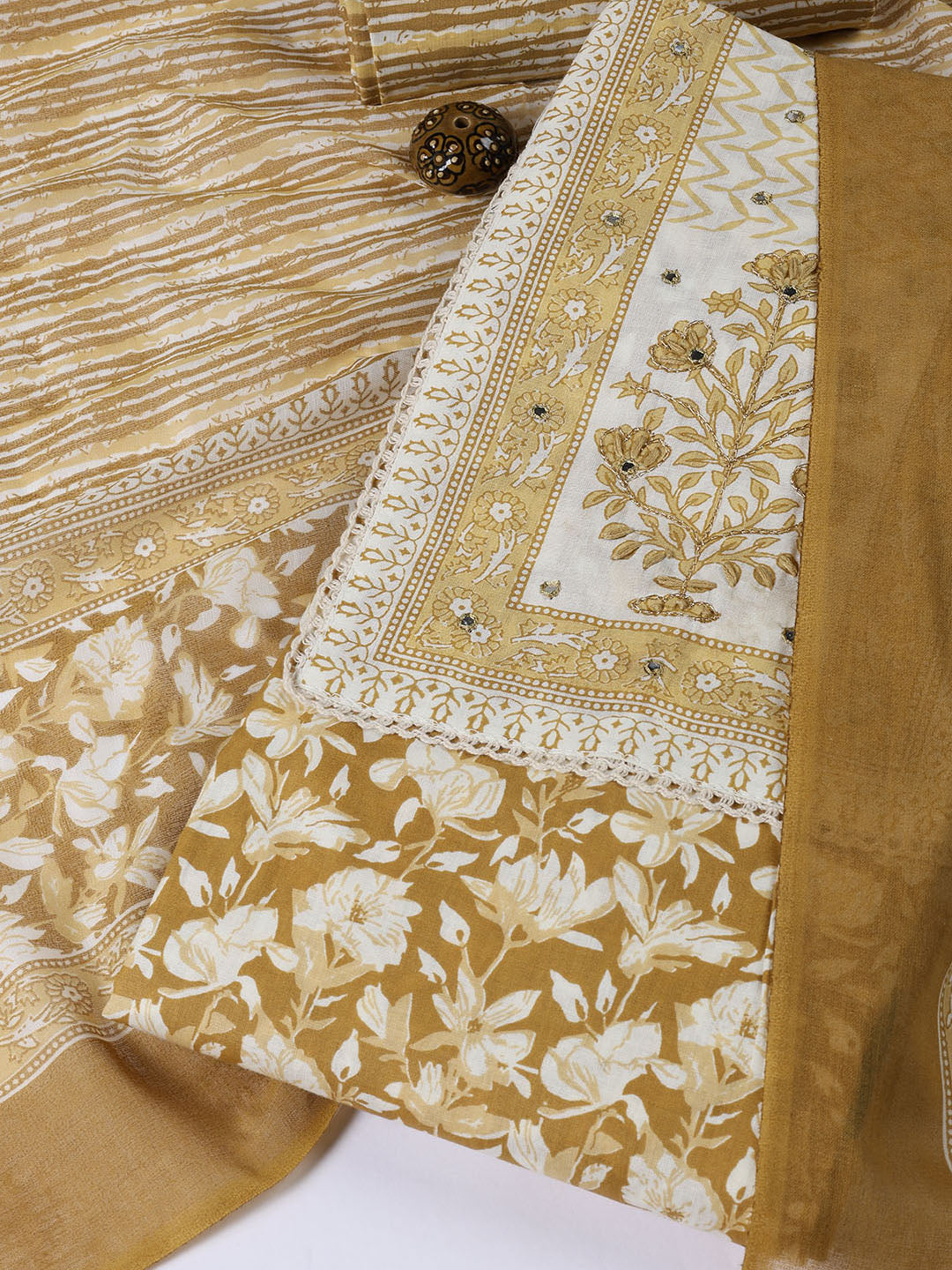 Printed Cotton Blend Unstitched Suit With Dupatta