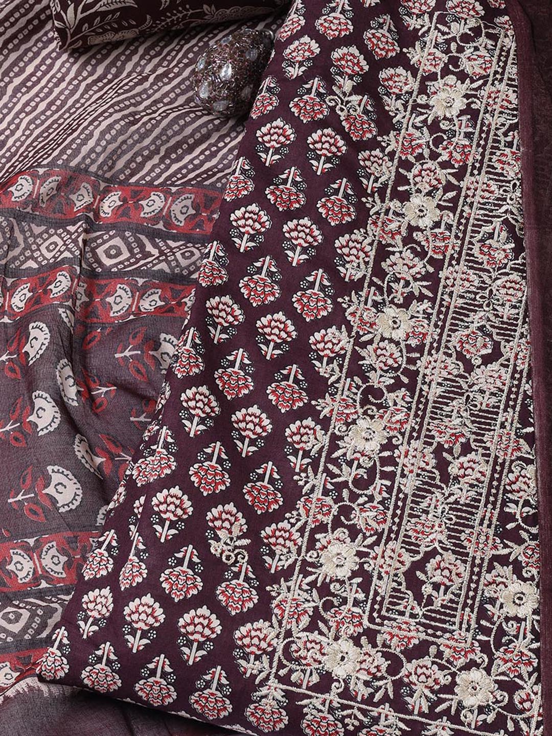 Floral Printed Cotton Unstitched Suit With Dupatta