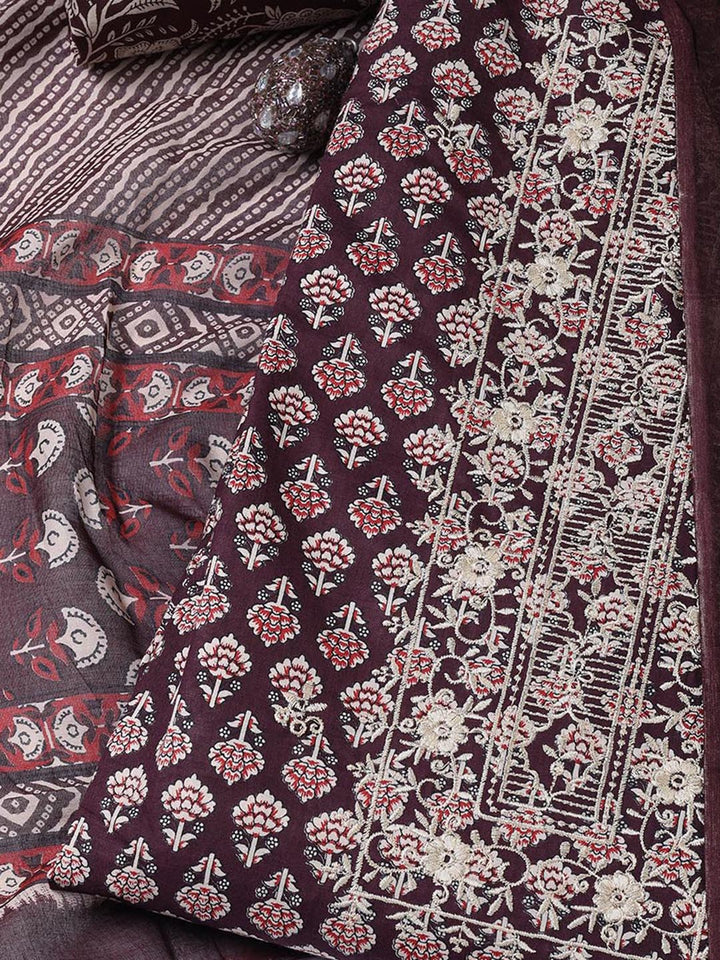 Floral Printed Cotton Unstitched Suit With Dupatta